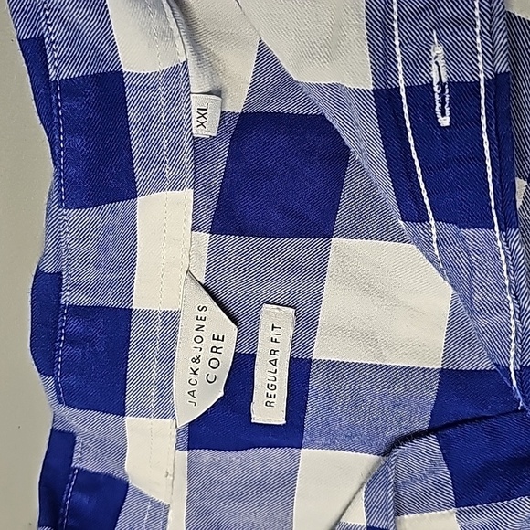 JACK & Jones XXL blue and white plaid button down short sleeve shirt - Picture 6 of 7